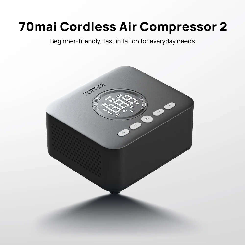 Black - 70mai TP07 Cordless Air Compressor 2 150PSI Tire Inflator Digital Display Portable Wireless