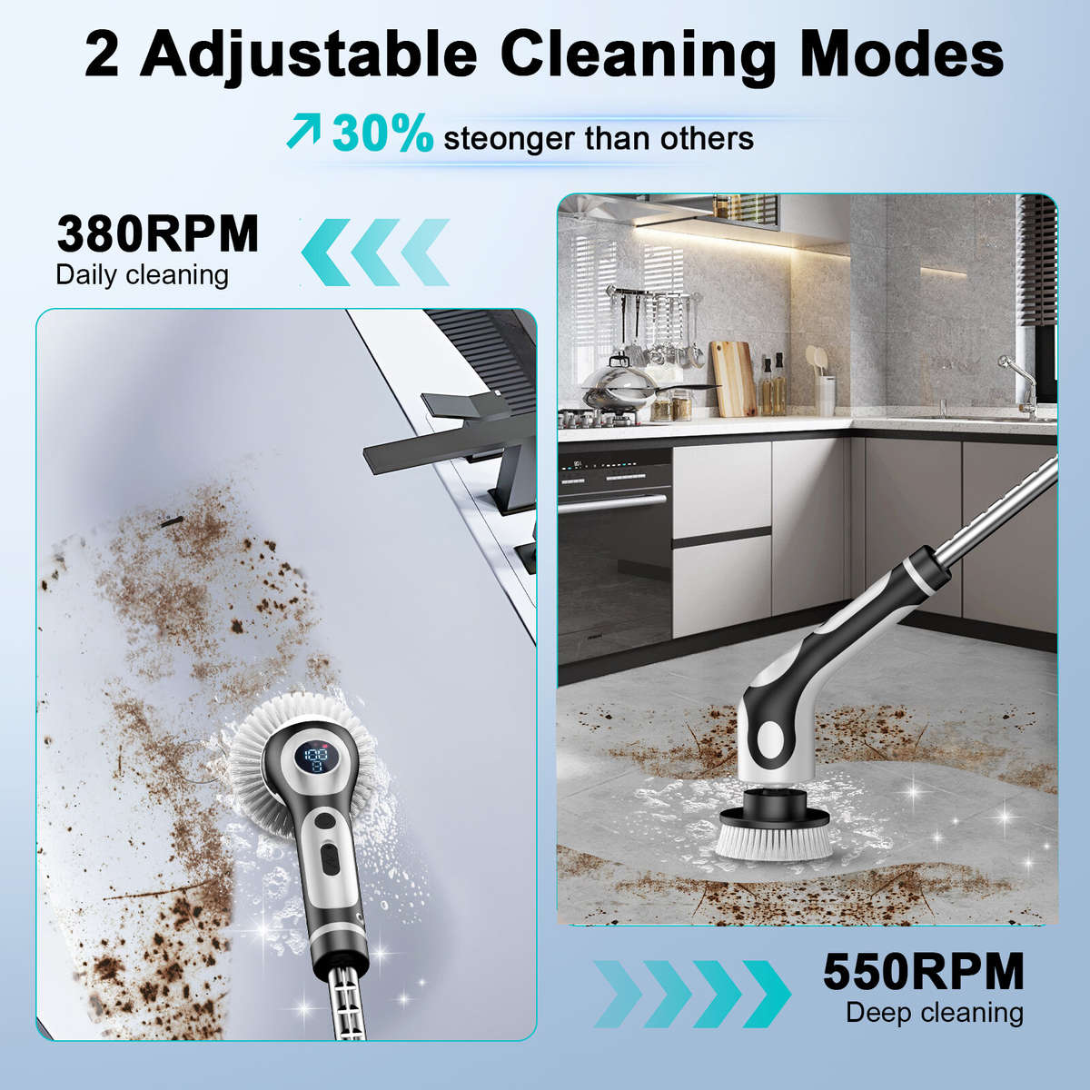 Black - Multifunctional Electric Cleaning Brush Voice Handheld Brush Automatic Rotating Telescopic P