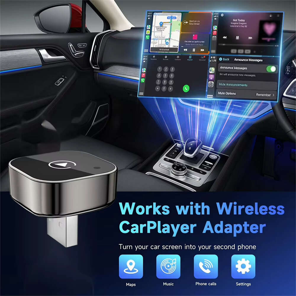 Silver - LAESD Q1A 2 in 1 Wireless CarPlay Android Adapter Dual-Band 2.4GHz 5GHz Plug and Play Auto-
