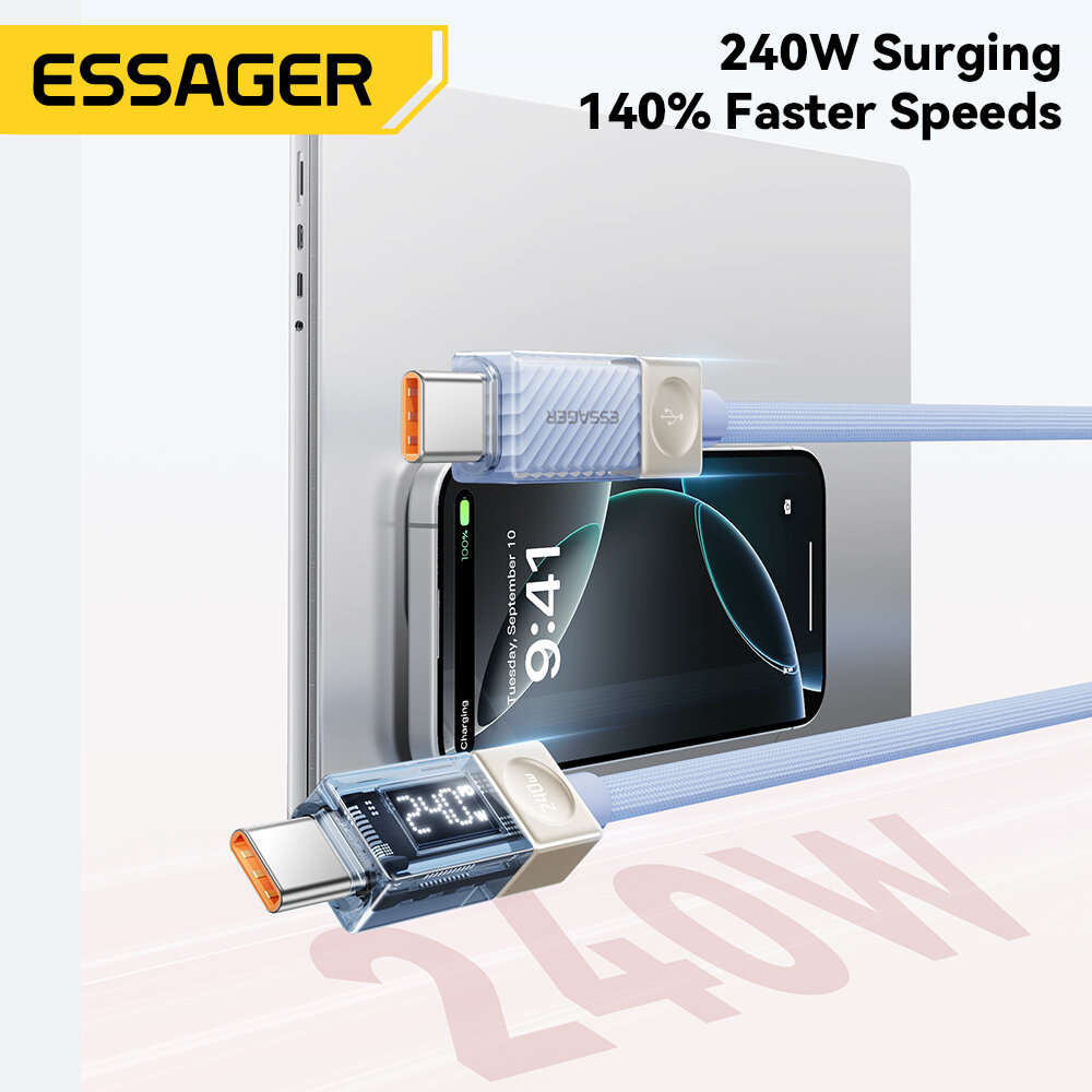 2M - ESSAGER ES-X76 5A 240W Type-C to Type-C Digital Display Cable QC PD SCP FSPFast Charging Data T
