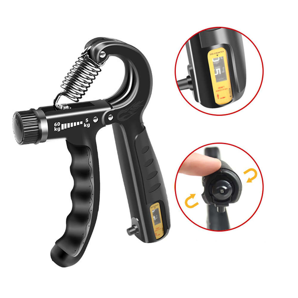 Black - KALOAD 5 Pcs Fitness Set 5-60Kg Electric Counting Hand Grip Wrist Training Increase Strength