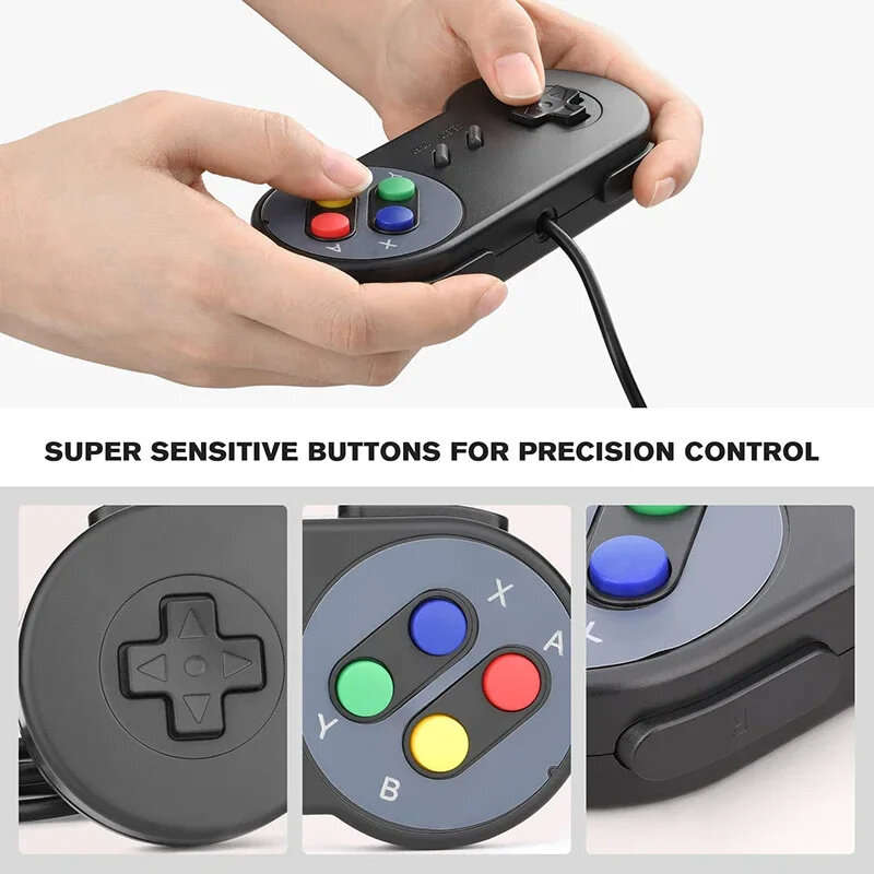 Black 2pcs - Retro Style USB Gamepad Controller for PC Raspberry Pi High Sensitivity Plug and Play S