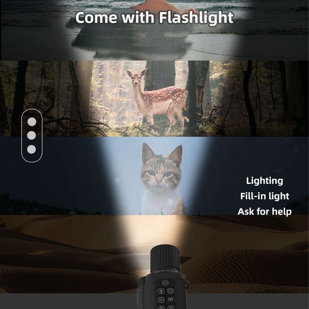 Black - Outdoor Waterproof Night Vision Monocular 4K Infrared Digital Night Vision Telescope with Fl