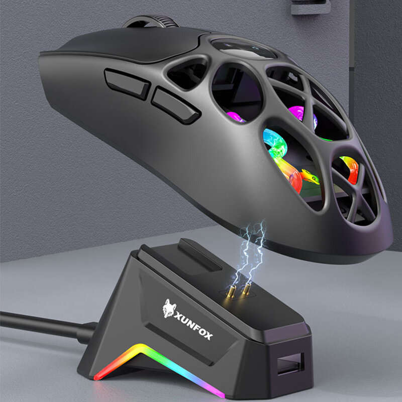 White - XUNFOX H16Pro Tri-mode RGB Gaming Mouse with Digital Screen Display 800-12000DPI Dual 1K Ret