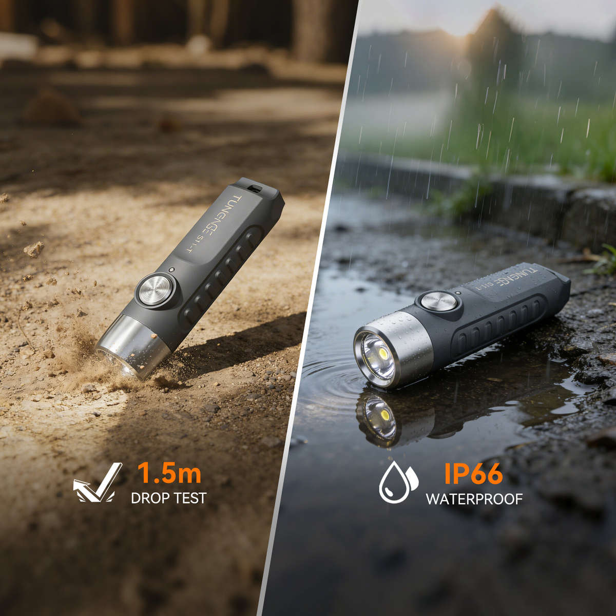 Grey - TUNENG S11-T 500LM LED Keychain Flashlight 6500K Rechargeable Magnetic Portable Mini Torch US
