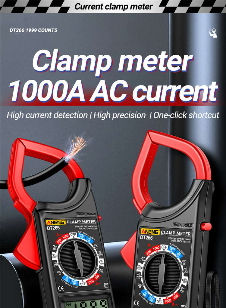 Red - ANENG DT266 Digital Clamp Meter, High-precision 1000A AC Current Voltage and Resistance Measur