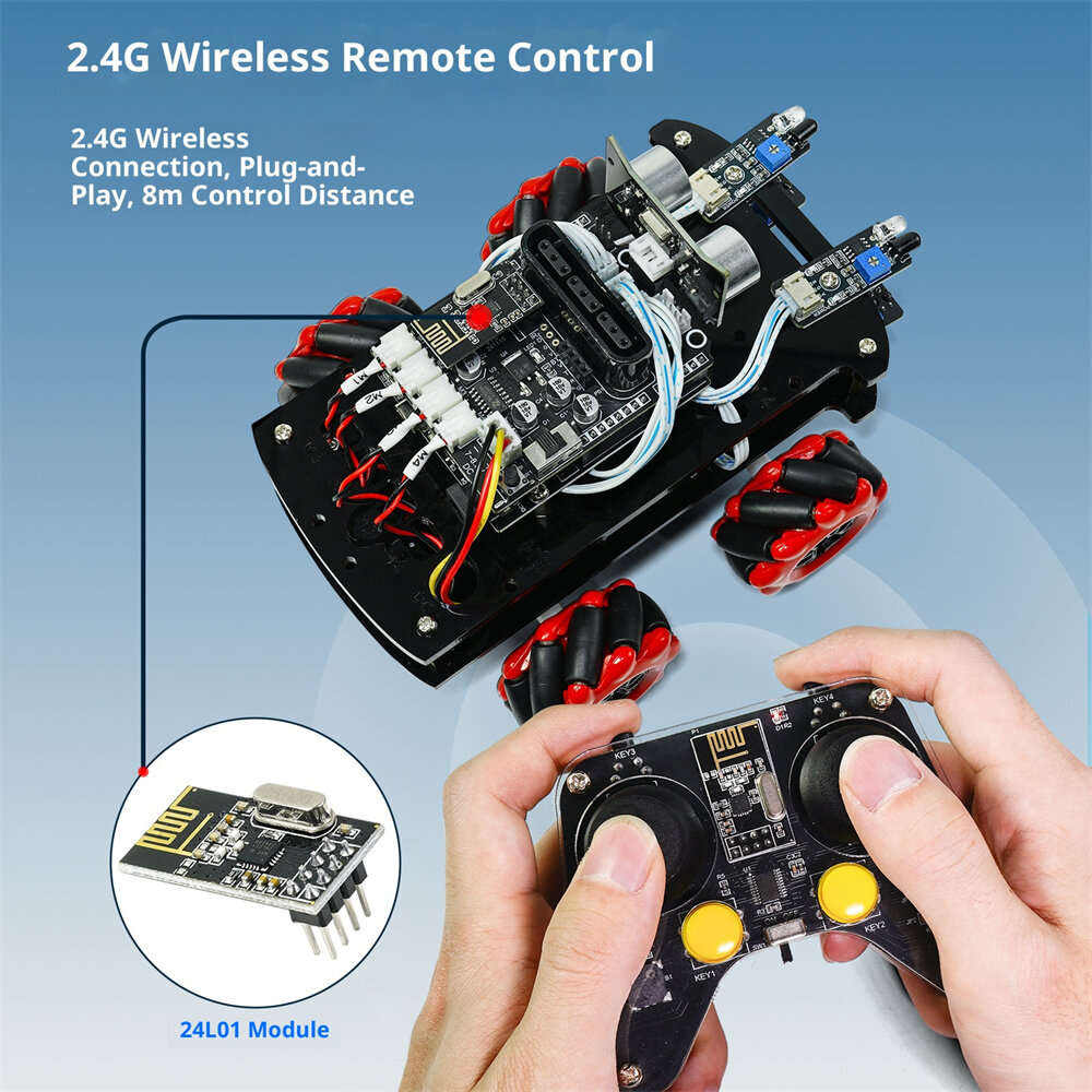 2.4G Full Kit - 4WD Smart Robot Car Kit HU-011A DIY Mecanum Wheel Programmable Chassis Infrared Trac