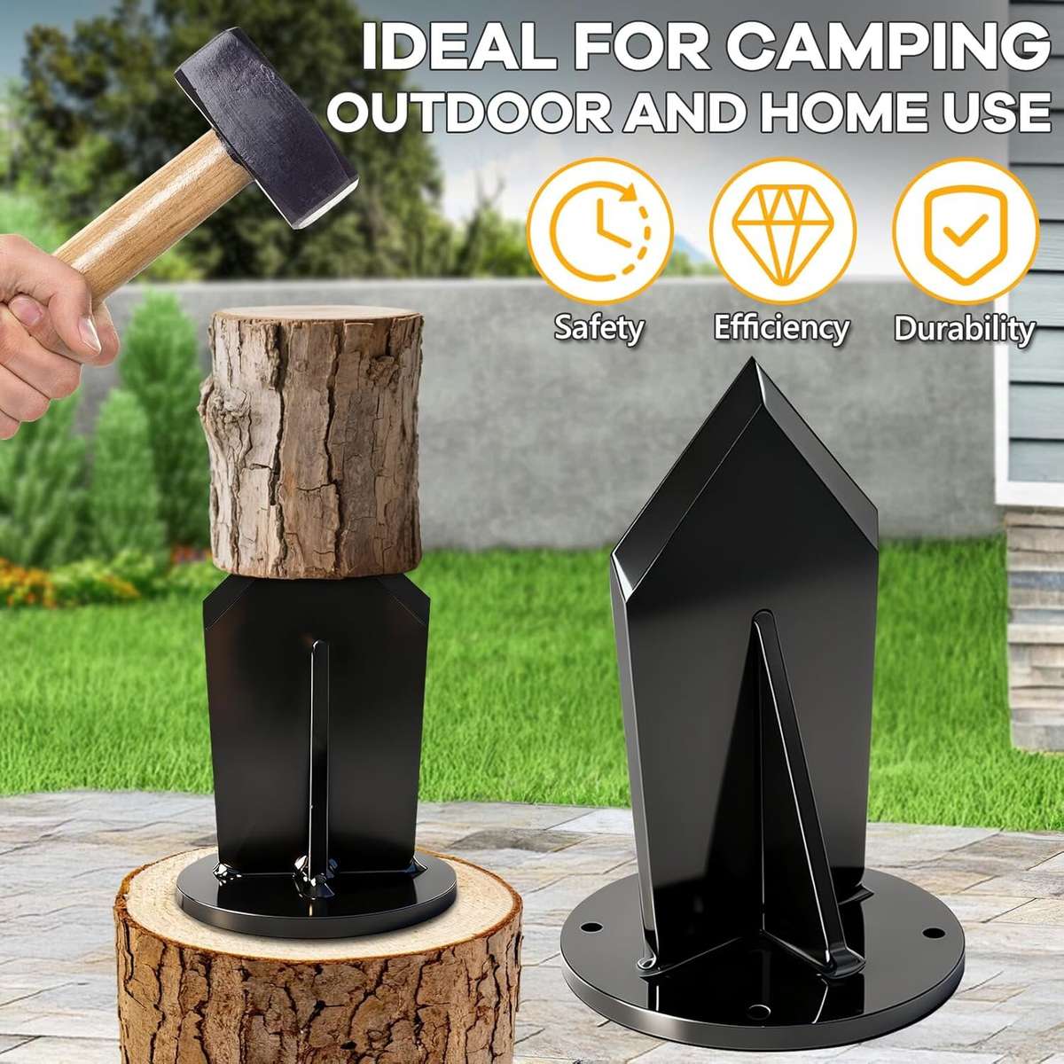 Black - Iron Log Splitter 14cm Height Wider Fins Efficient Safe Wood Splitting Tool for Fireplace St