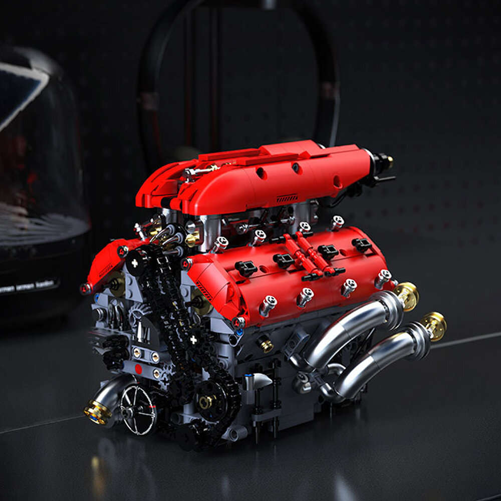 Red - TUOMU T5011 V8 Turbo Engine Building Blocks Brick Assembly Kit Science Discovery Toys Christma