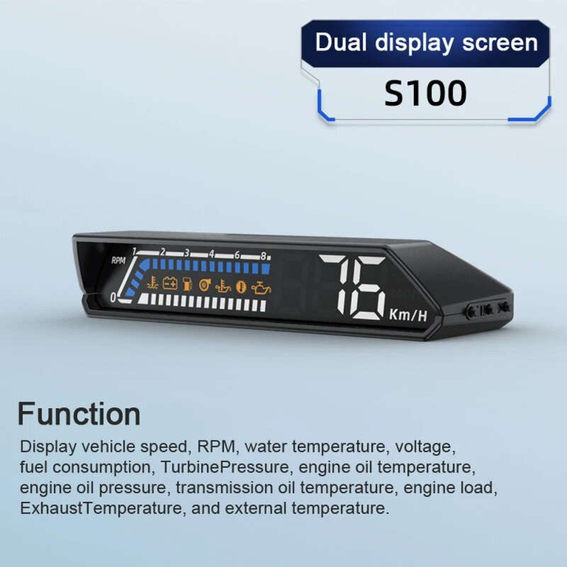 Black - Car Digital Speedometer Head Up Display 4.6 Inch Screen RPM Water Temperature Voltage Fuel C
