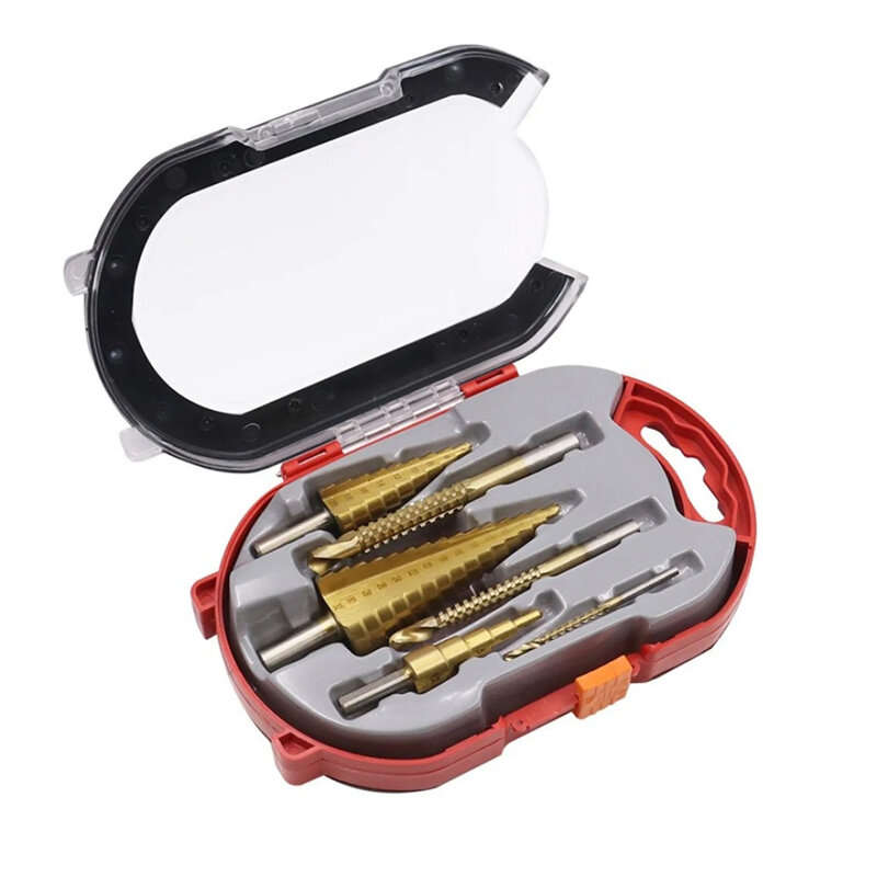 B - 6PCS High-Speed Steel Step Drill Bits Set Titanium Coated 4-12mm 4-20mm 4-32mm Serrated Drill Bi