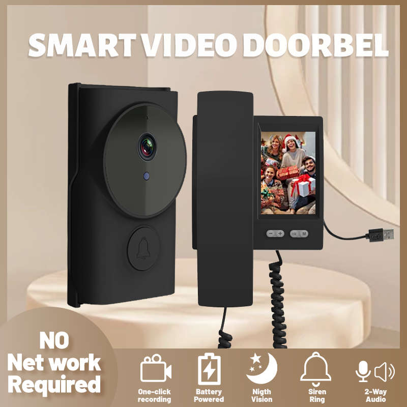 Black - Y9-KP1 Wireless Visual Doorbell Low Power Smart Video Doorbell Two-Way Audio with HD Camera