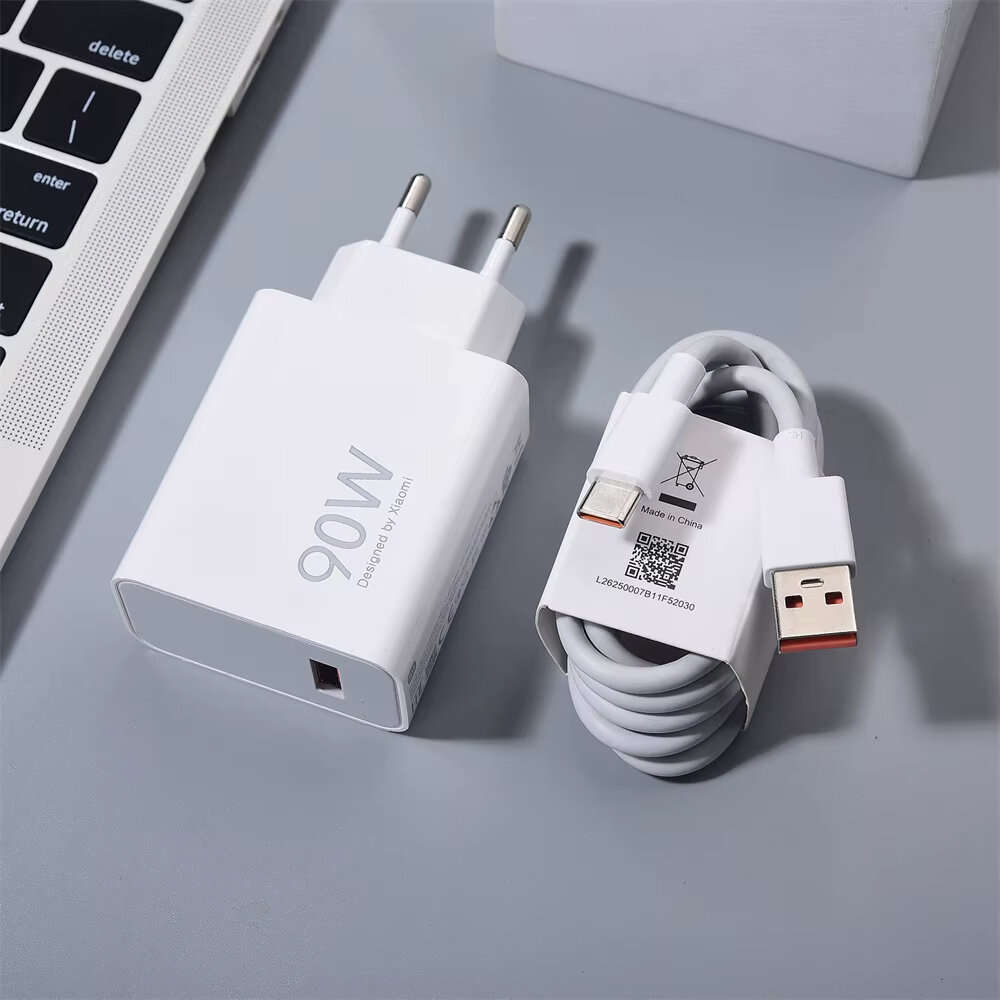 EU Charger+1M Cable - 90W 1-Port USB Charger USB-C Fast Charging Wall Charger Adapter EU Plug for iP