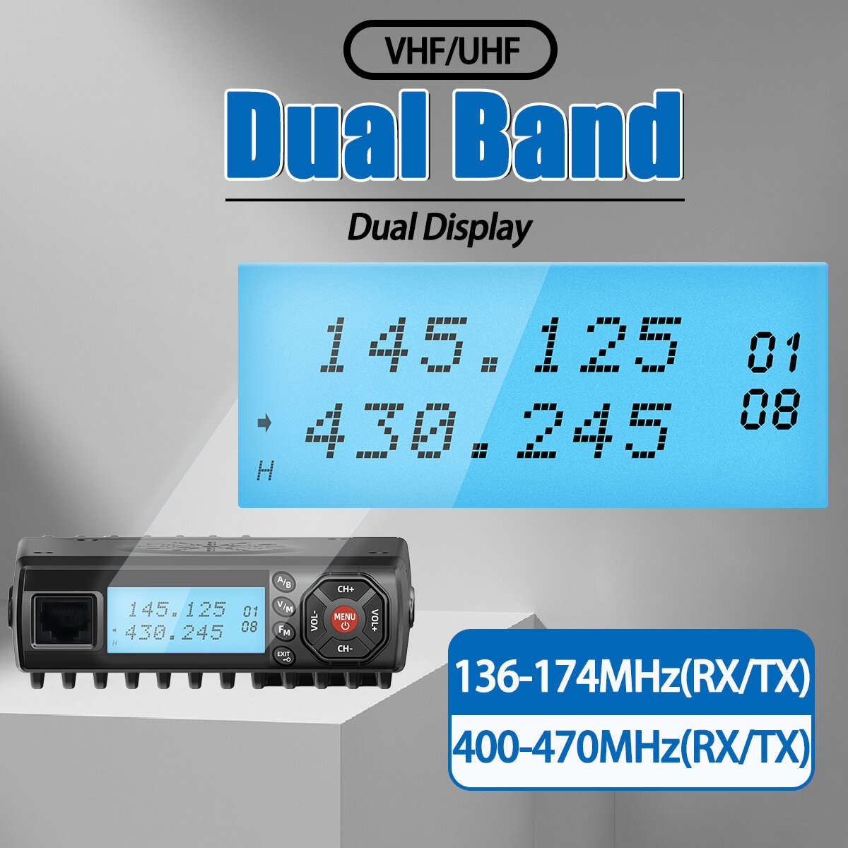 Standard Version with add mount+cable+antenna - ABBREE AR-218 25W Mini Mobile Radio Dual Band VHF/UH