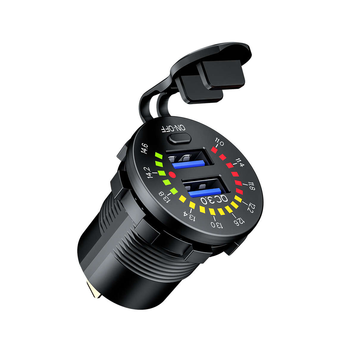 12-24V Dual USB Car Charger Socket Port With Colourful Digital Voltmeter QC 3.0 Fast Charging Bus Tr