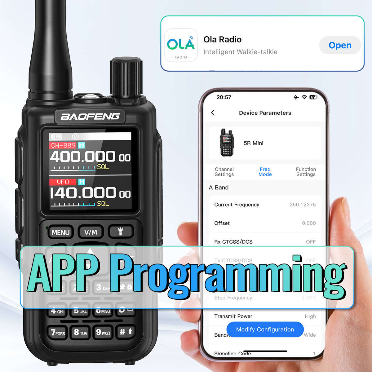 Black - BAOFENG MINI5 Walkie Talkie 2200mAh Battery 999 Channels Type-C Fast Charging bluetooth APP