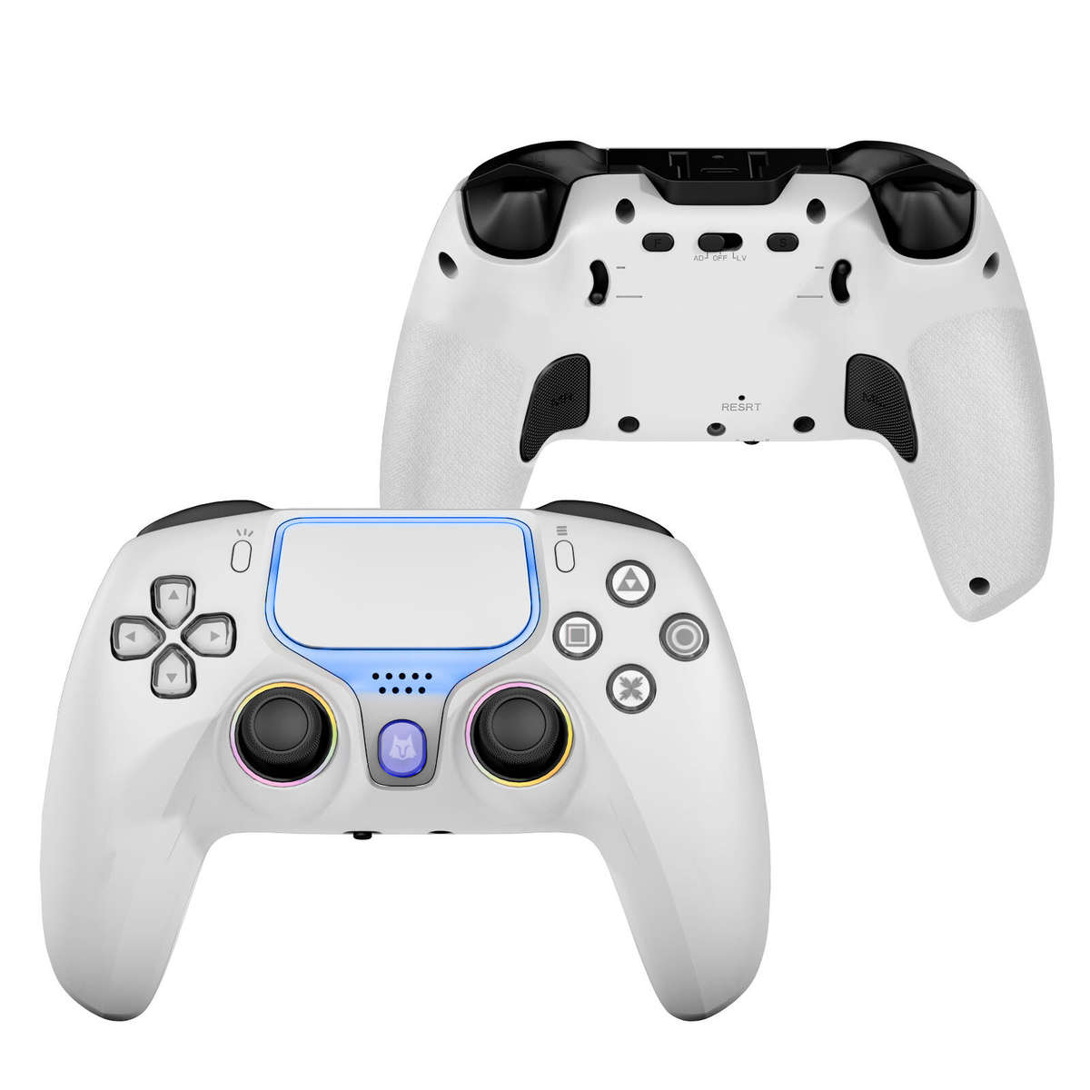 White - NBCP 736F for PS5 Controller Wired Gamepad with Hall Effect Triggers and RGB Joysticks Dual