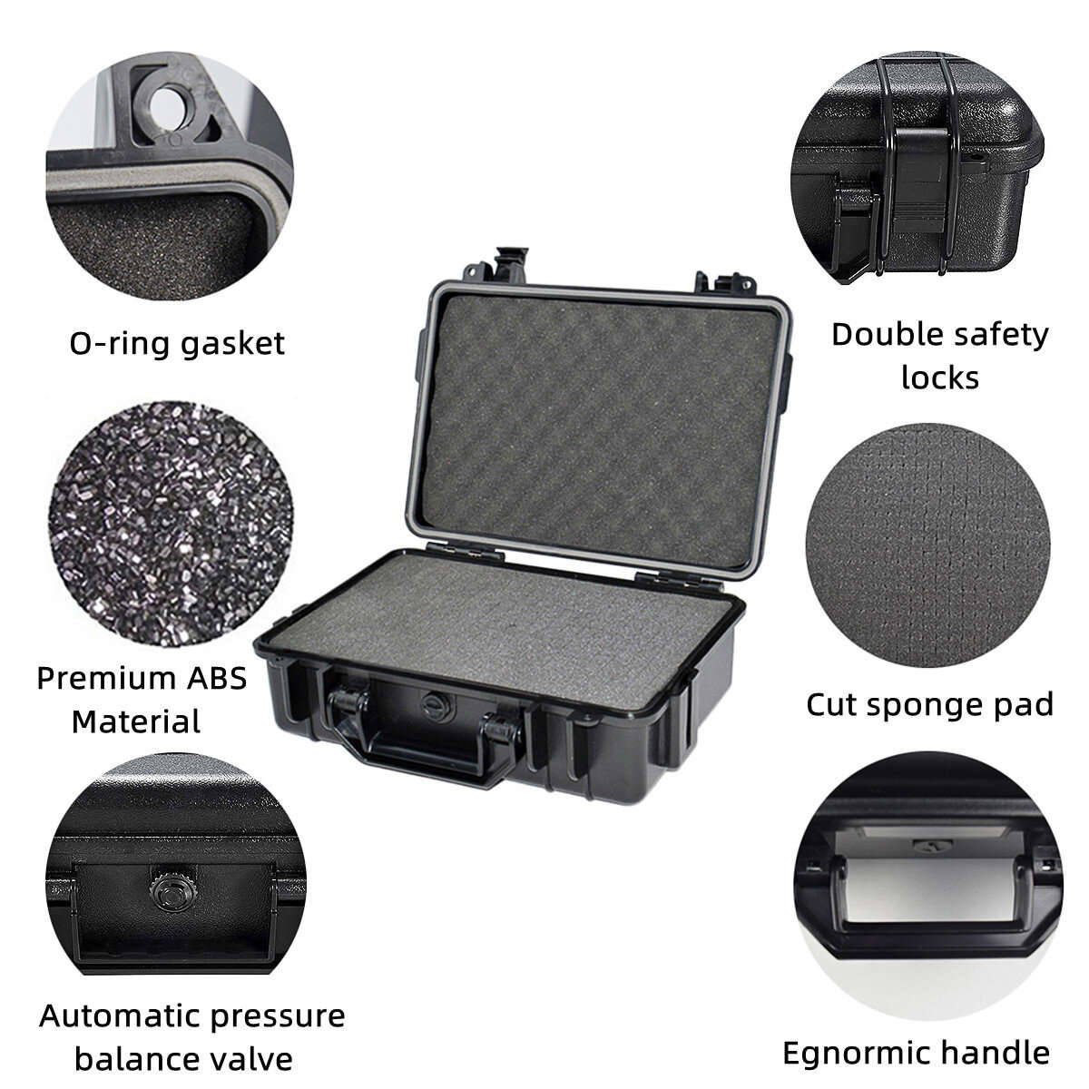 Black - 363x290x160mm Plastic Safety Equipment Case Waterproof Hard Carry Tool Box Shockproof Storag