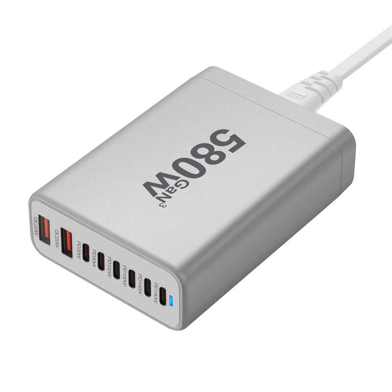 White & US Plug - [GaN Tech] Bakeey YMX-580W 580W 8-Port USB PD Charger 2USB-A+6USB-C PD QC Fast Cha