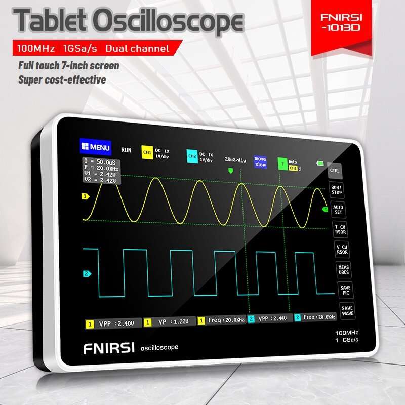 EU Plug - FNIRSI 1013D 7-inch Digital 2 Channels Tablet Oscilloscope 100M Bandwidth 1GS/s Sampling R