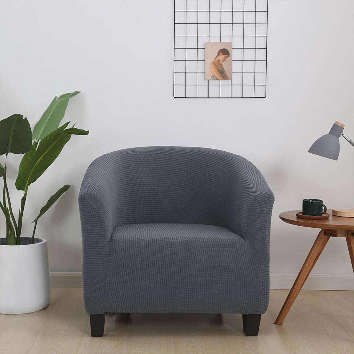 European Stretch Full-Inclusive Single Sofa Cover Cafe Shop Hotel Room Solid Color Sofa Chair Cover