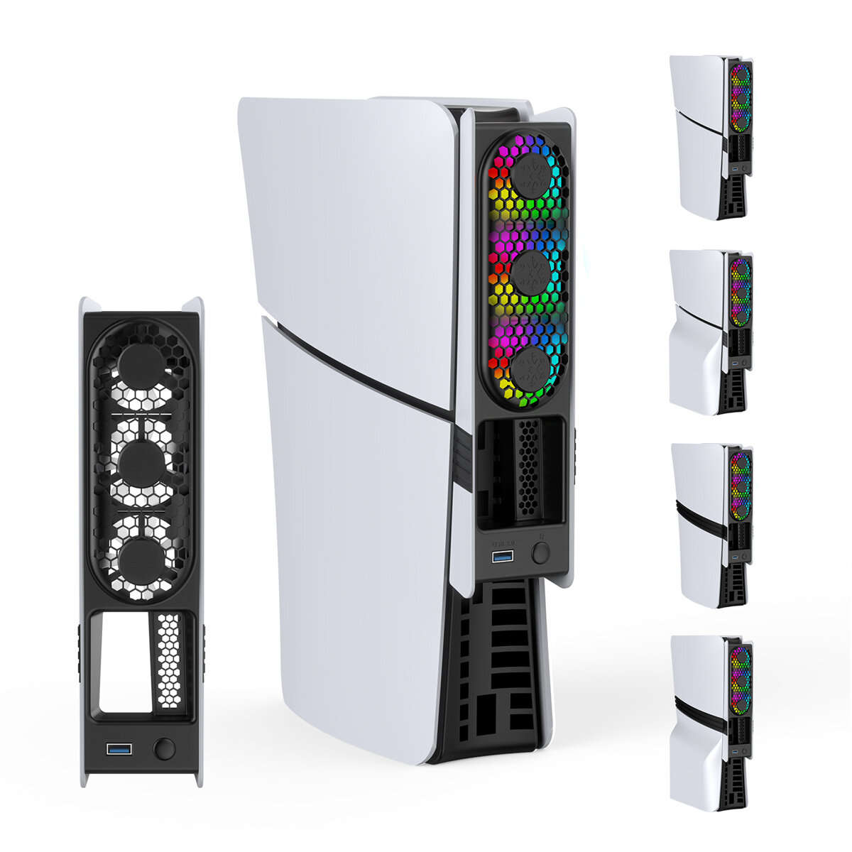 Grey - JYS JYS-P5228 for PS5 Pro/PS5 Slim Console Rear Cooling Fan with RGB Light Intelligent Temper