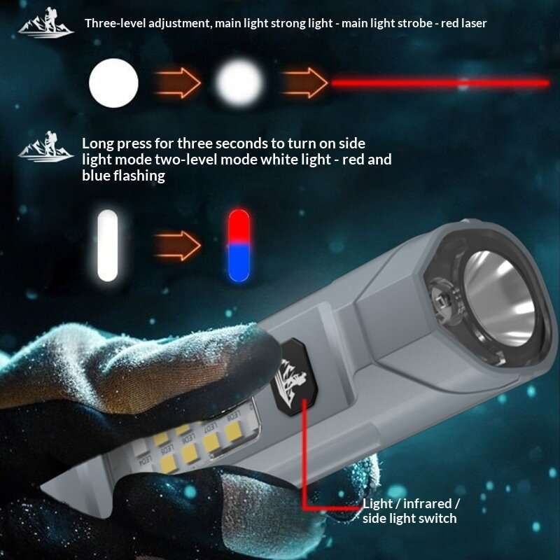 Grey - Bikight LY-905 Outdoors Magnetic LED Flashlight with Red LEP Pointer Dual Light Mode 5-Gear D