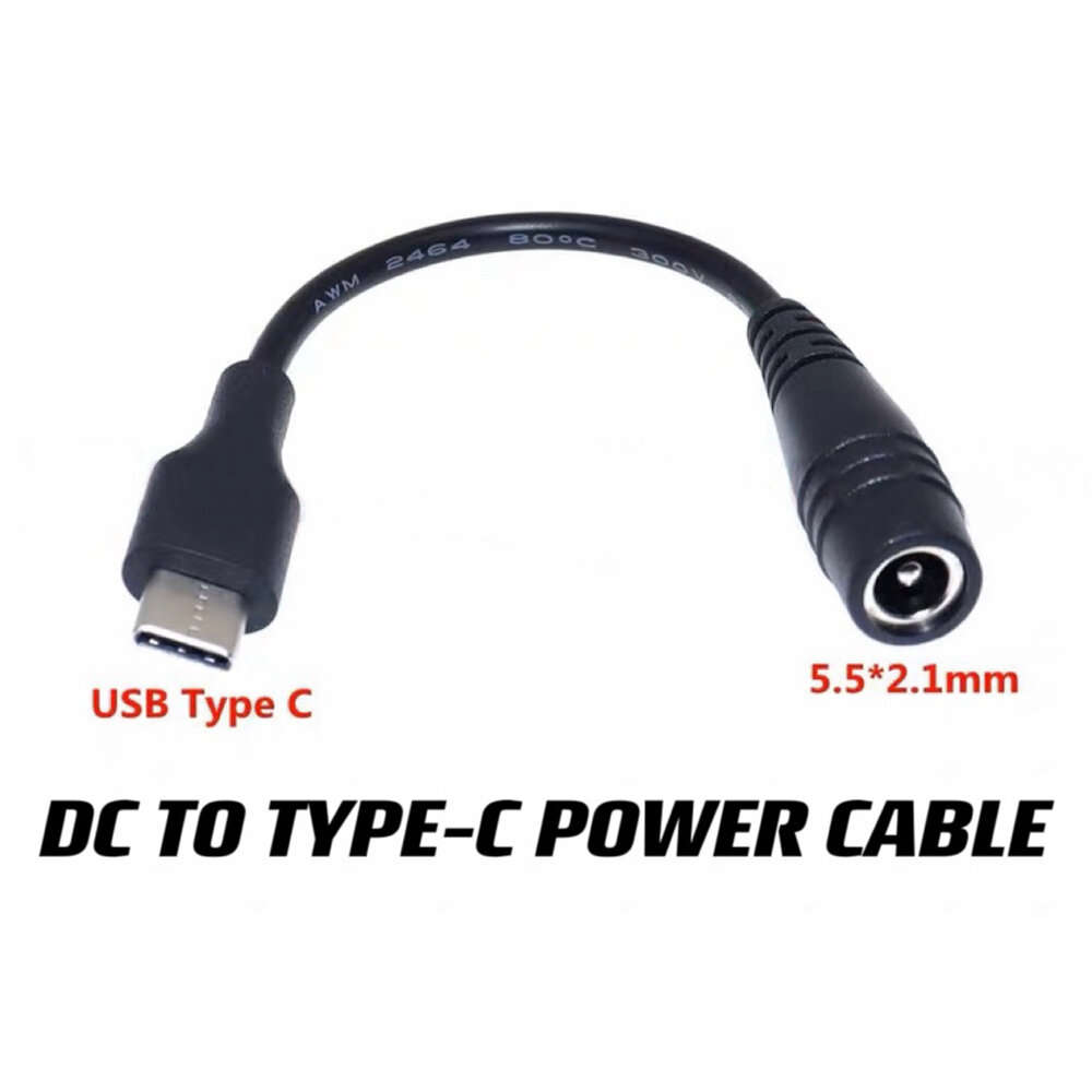 Black - DC to USB C Adapter Cable 5.5mm x 2.1mm PD Power Supply Converter Compatible with PTS100 TS1