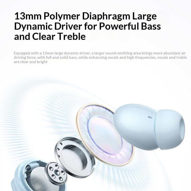 Blue - QCY T13PRO TWS bluetooth 6.0 Headset Wireless ANC Earphone 50dB Depth Noise Cancelling 6-Mic