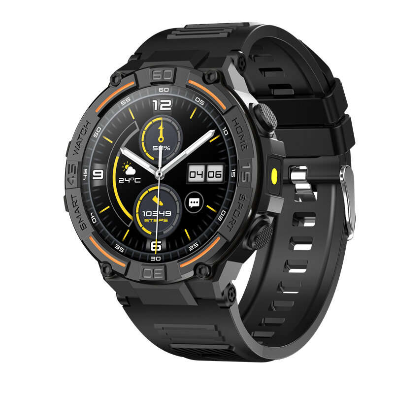 Black - HW50 1.6inch HD Screen LED Flashlight bluetooth Call Heart Rate Blood Pressure Blood Oxygen