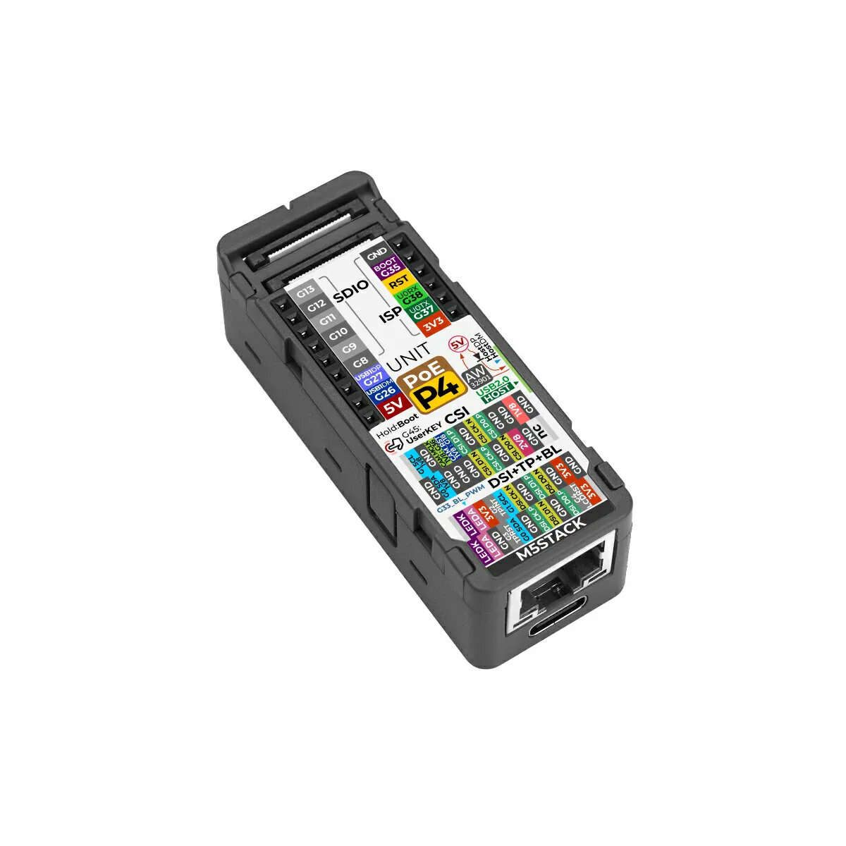 Black - M5Stack Unit PoE with ESP32-P4 Embedded Controller 16MB Flash 32MB PSRAM PoE Ethernet USB Ty