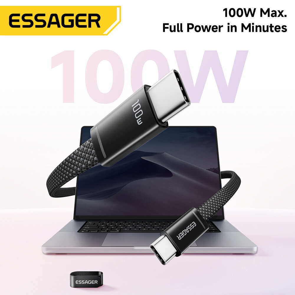Black - ESSAGER ES-X85 5A 100W USB-C to USB-C Cable Fast Charging Data Transmission Copper Core Line