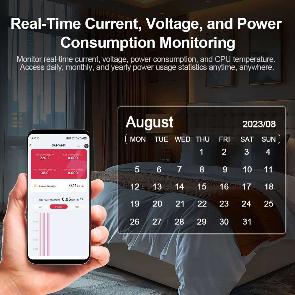 White - TONGOU Tuya Smart WiFi Energy Meter 1-50A Electric Sensor Real-Time Current Voltage Power Co