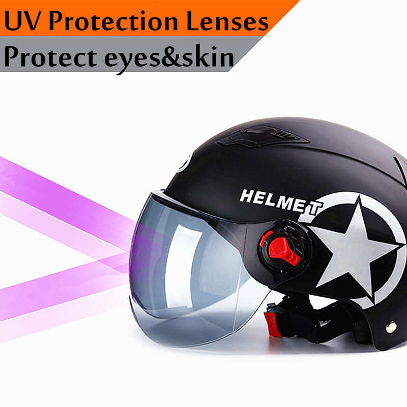 Black - Open Face Half Helmet Anti-UV Safety Cyclist Bicycle Electric Motorcycle Scooter Bike Helmet