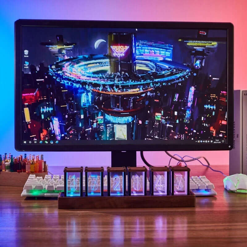 #02 - Nixie Tube Clock Vintage 16 Million RGB Electronic Table Clock Digital Led Desk Clock Home Dec