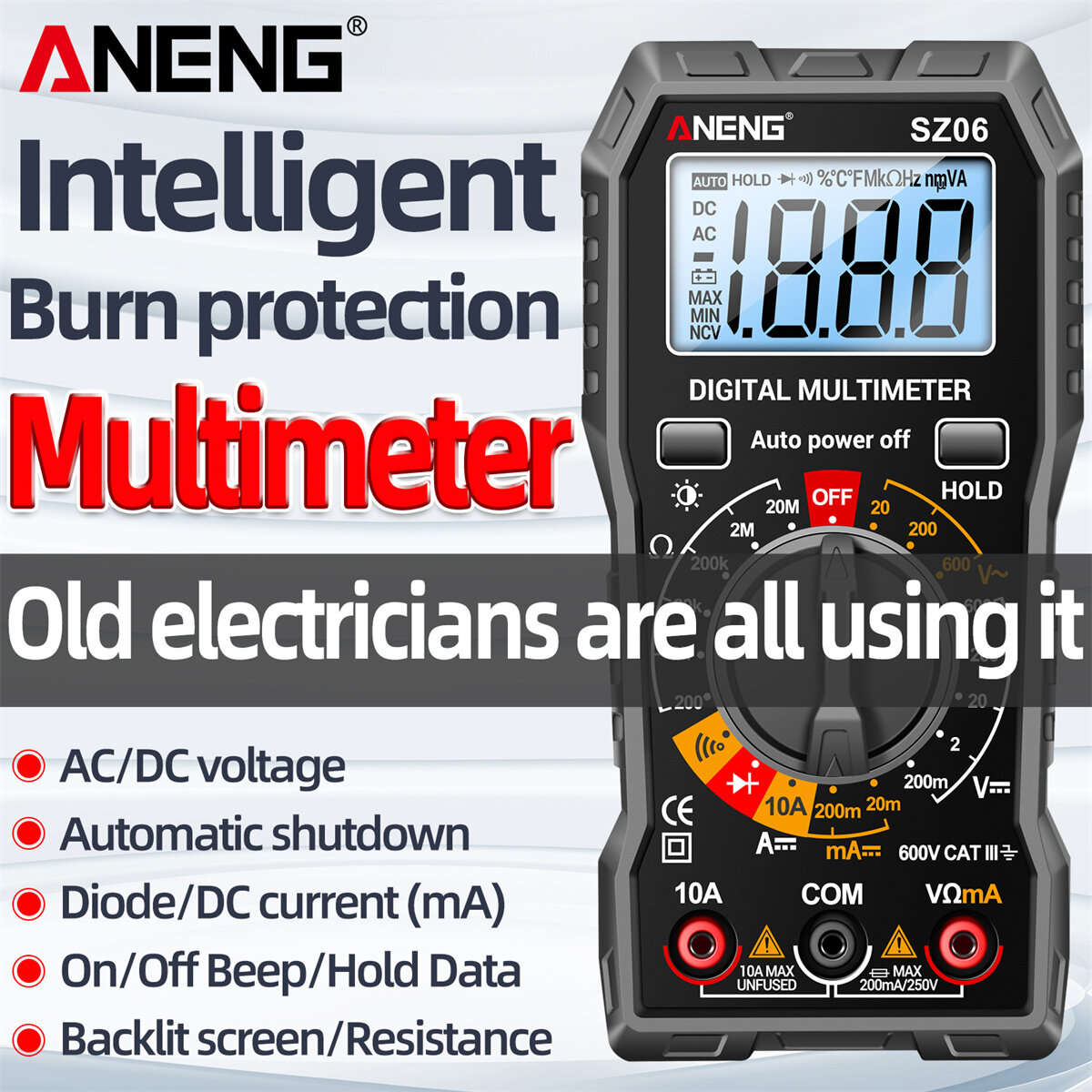 Gray - ANENG SZ06 Digital Multimeter High Accuracy DC AC Voltage Current Resistance Tester Auto Shut