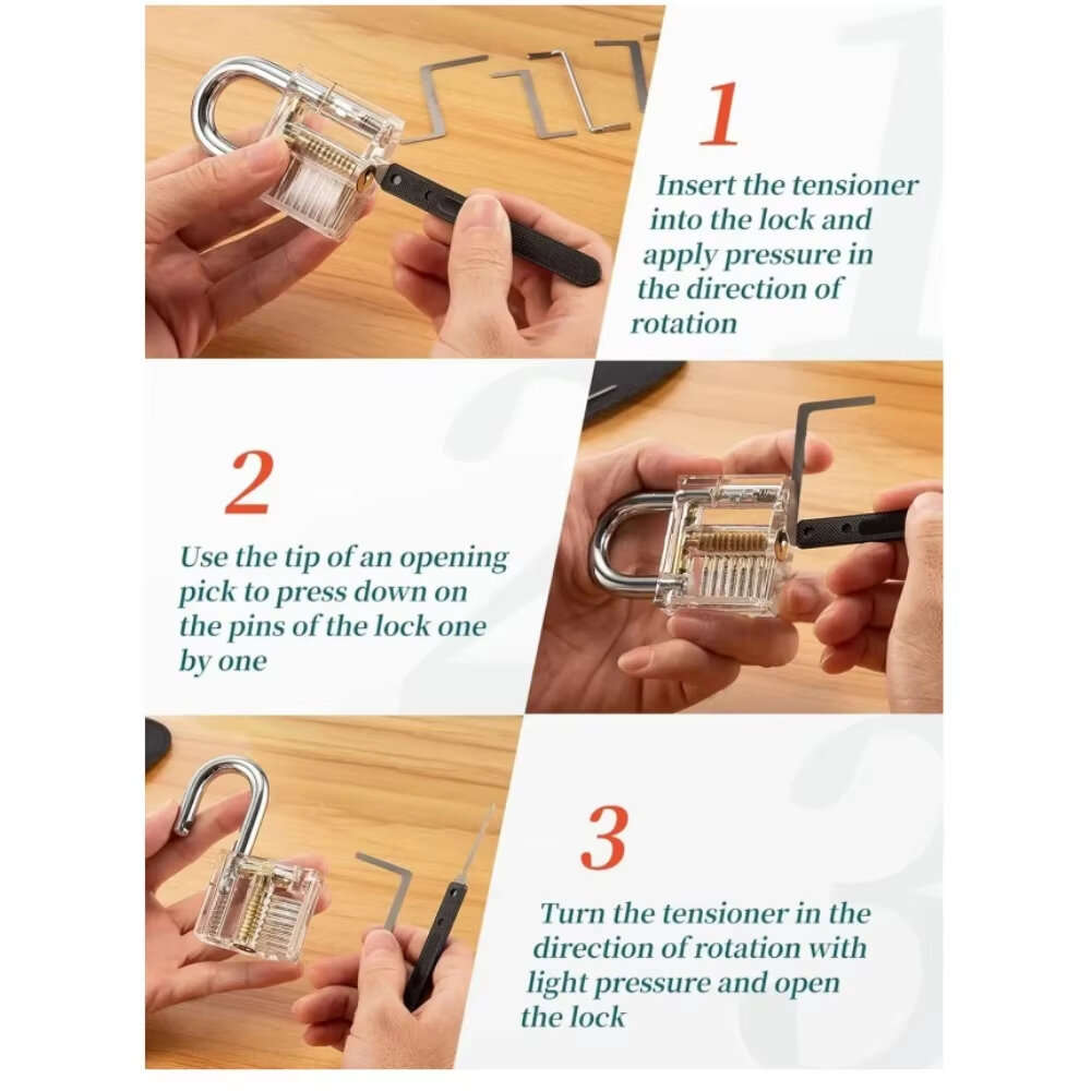 Kit - Premium Lock Pick Set 32 Piece Professional Transparent Training Locks Stainless Steel Anti Sl