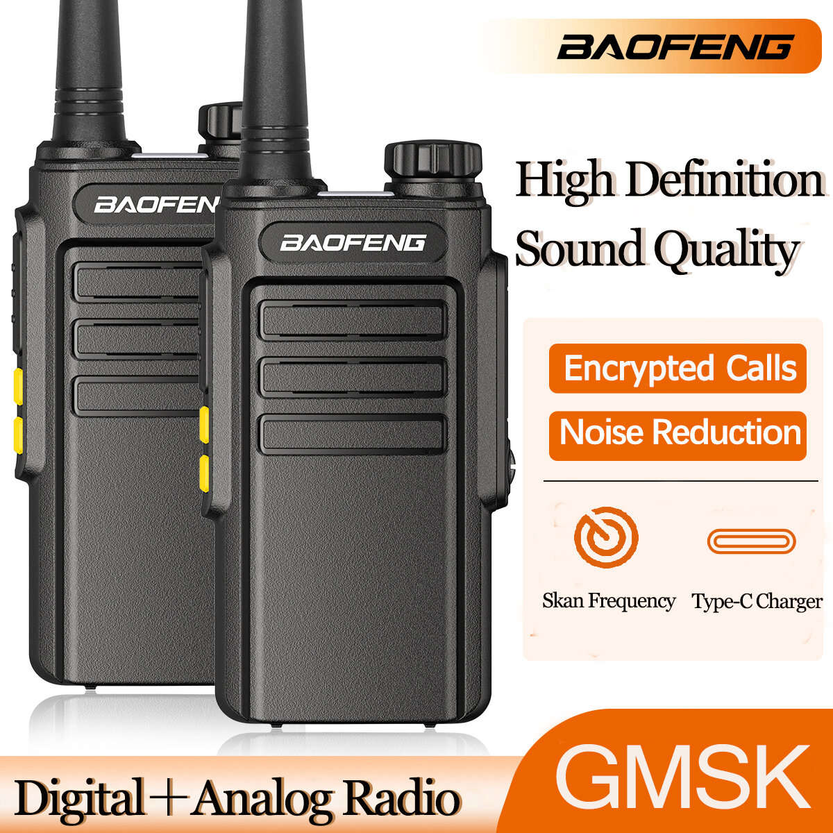 Orange - 2pcs Baofeng BF-W31D High Power Dual Mode Walkie Talkie UHF410-469MHz 30CH Support Wireless