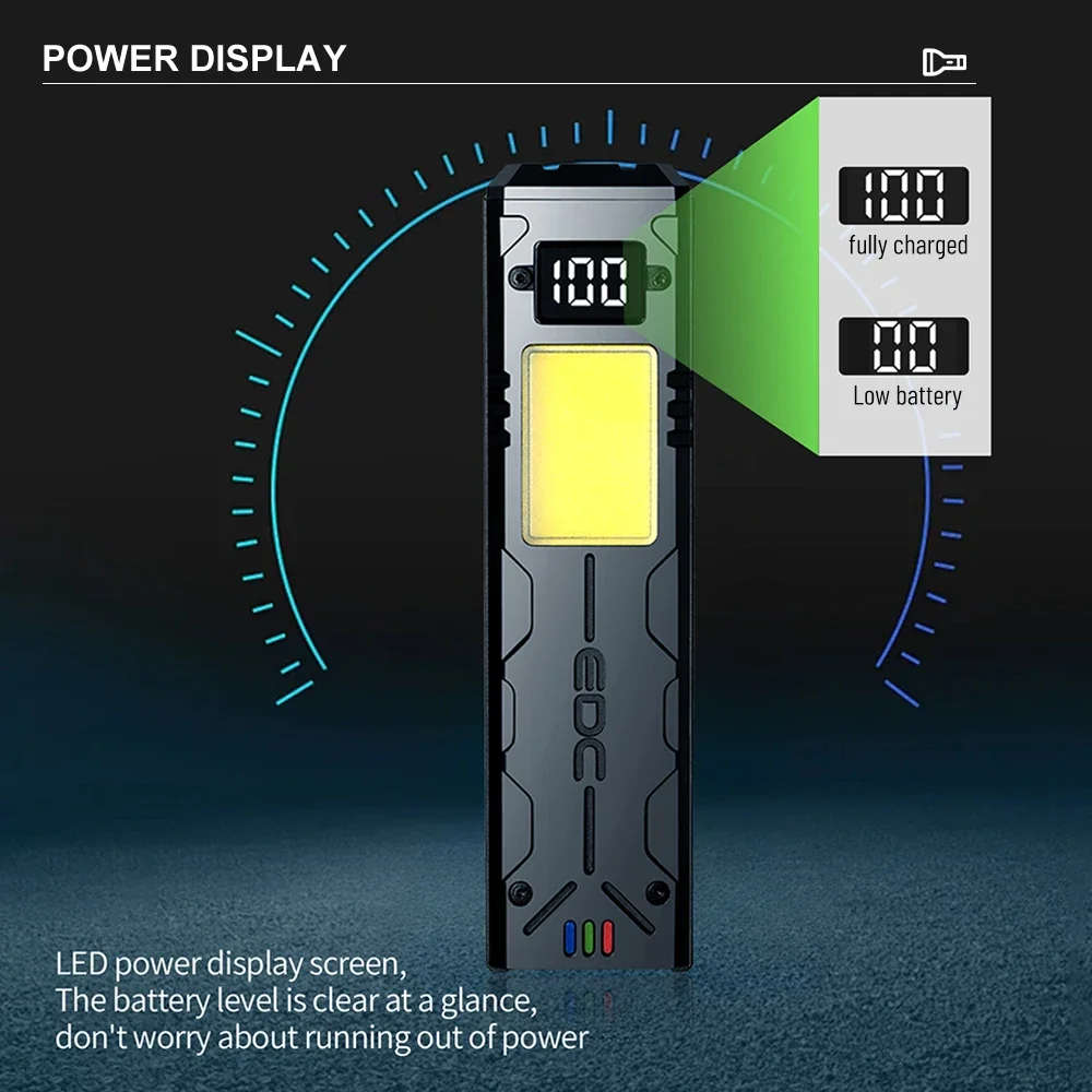 Black - SEEKNITE EDC20 Rechargeable LED+COB Super Bright Flashlight Magnetic COB Work Light with Pow