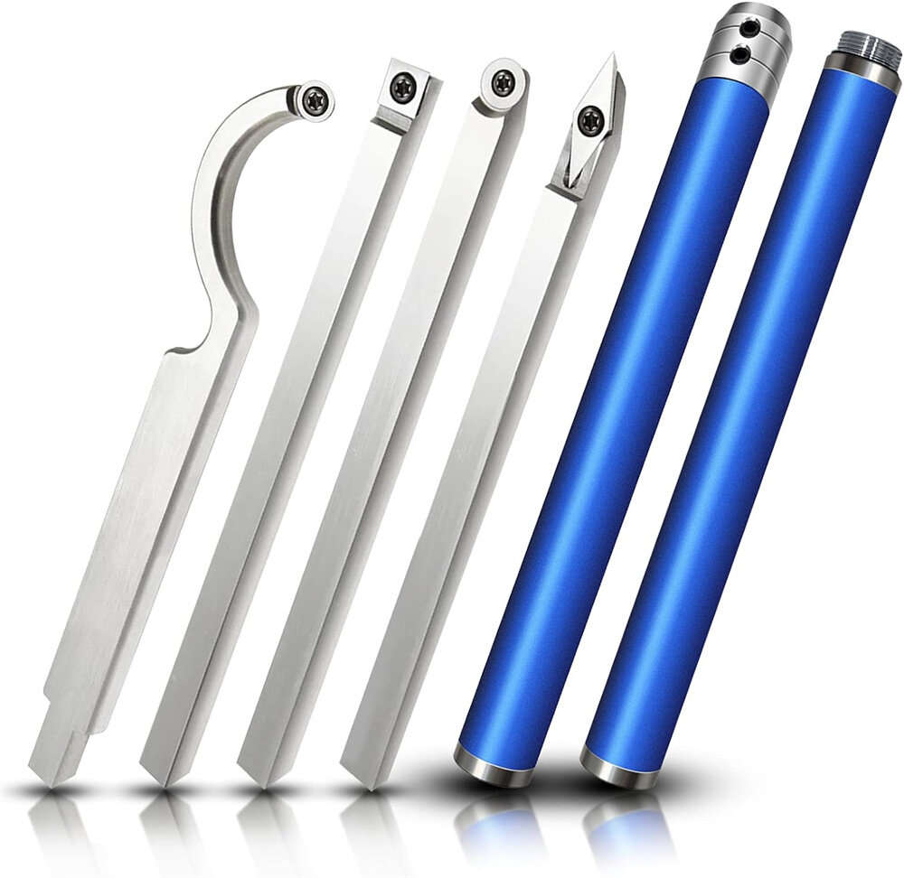 A - 6 In 1 Carbide Tipped Wood Turning Tools Set Latest Lathe Rougher Finisher Swan Neck Hollowing T