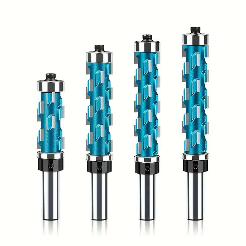 1/2 Shank - Spiral Flush Trim Router Bit Set With Double Bearings 1/2in 12mm Shank Blue Precision Wo