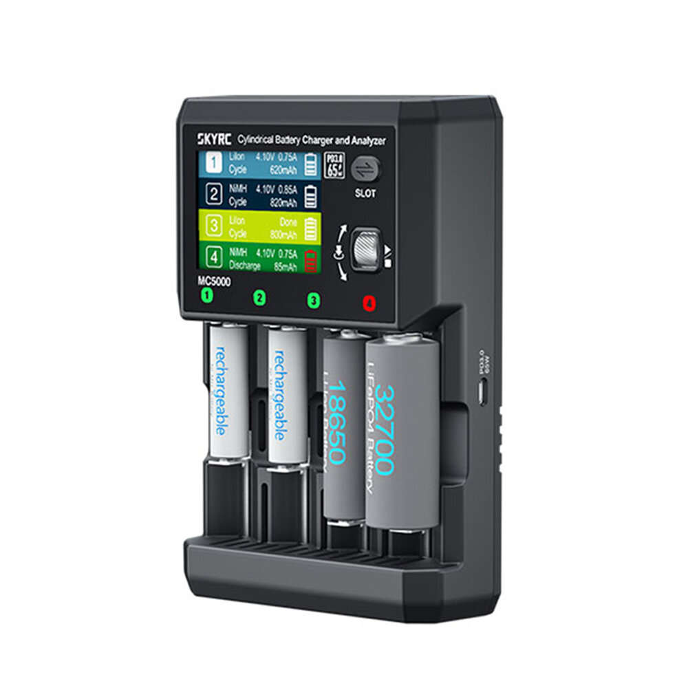 EU Plug - SKYRC MC5000 Cylindrical Battery Charger and Analyzer 2.8 inch Display Screen PD65W Built-
