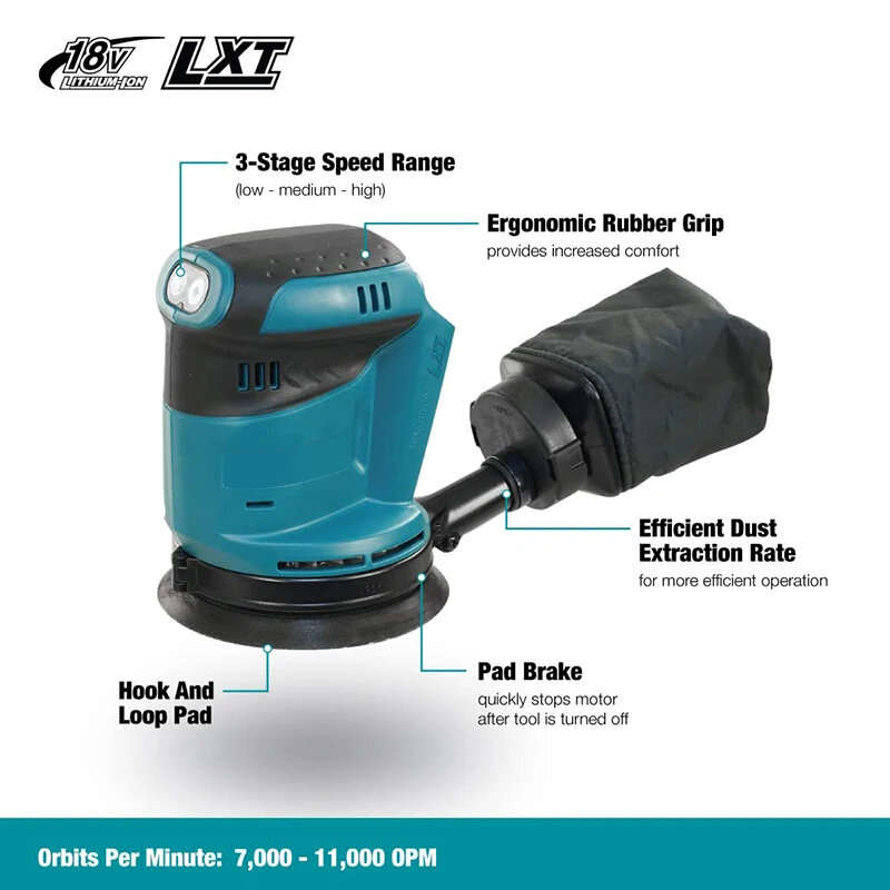 DBO180Z Random Orbit Sander 18V Rechargeable Lithium-Ion Battery 11,000 OPM Variable Speed Control 1