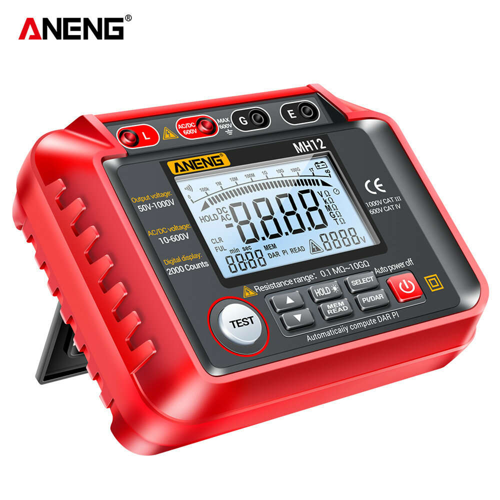ANENG MH12 Insulation Earth Resistance Tester Digital Meter AC DC Ammeter Transistor Tester LCD Mego