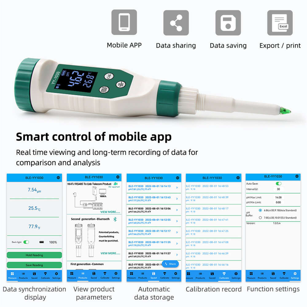 ZN-YY1030 High Precision Bluetooth PH Meter Surface pH Measurement Auto Temperature Compensation Val