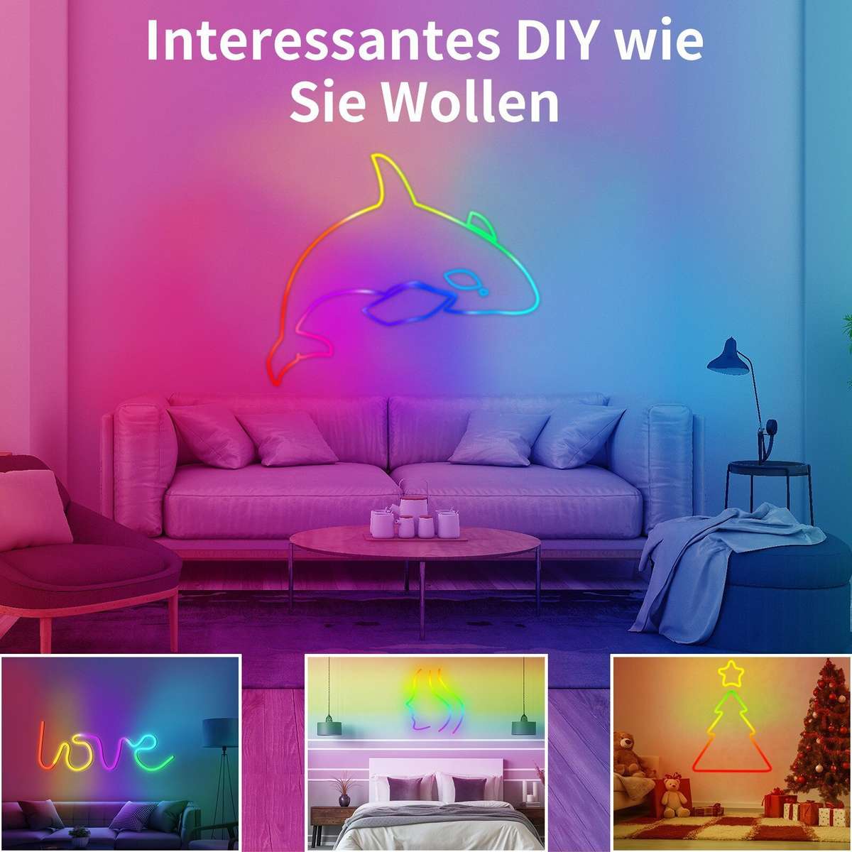5M - Elfeland 1~5m RGB LED Neon Light Strip USB 5V Music Sync IP65 Waterproof DIY Decorative Lightin