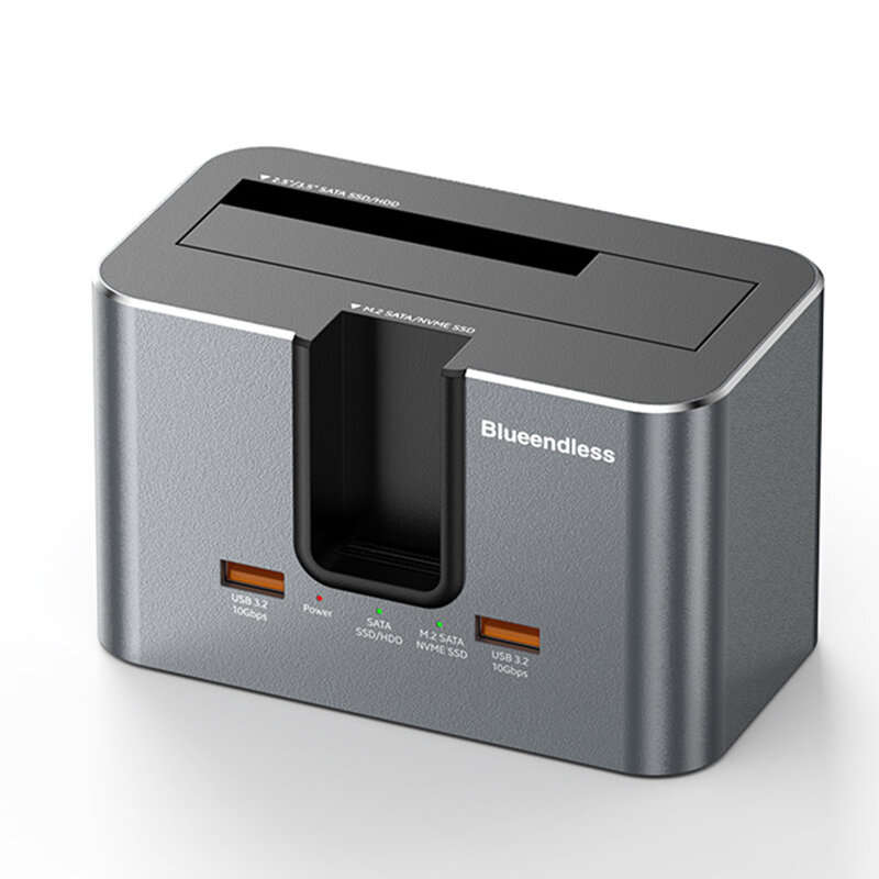 Grey - Blueendless HD01SN Dual Bay Hard Drive Docking Station Enclosure Case Support 2.5/3.5inch SAT