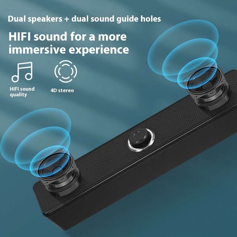 Black - E3511 Wired bluetooth Speaker Desktop Computer Soundbar Dual 52mm Speakers Independent Volum