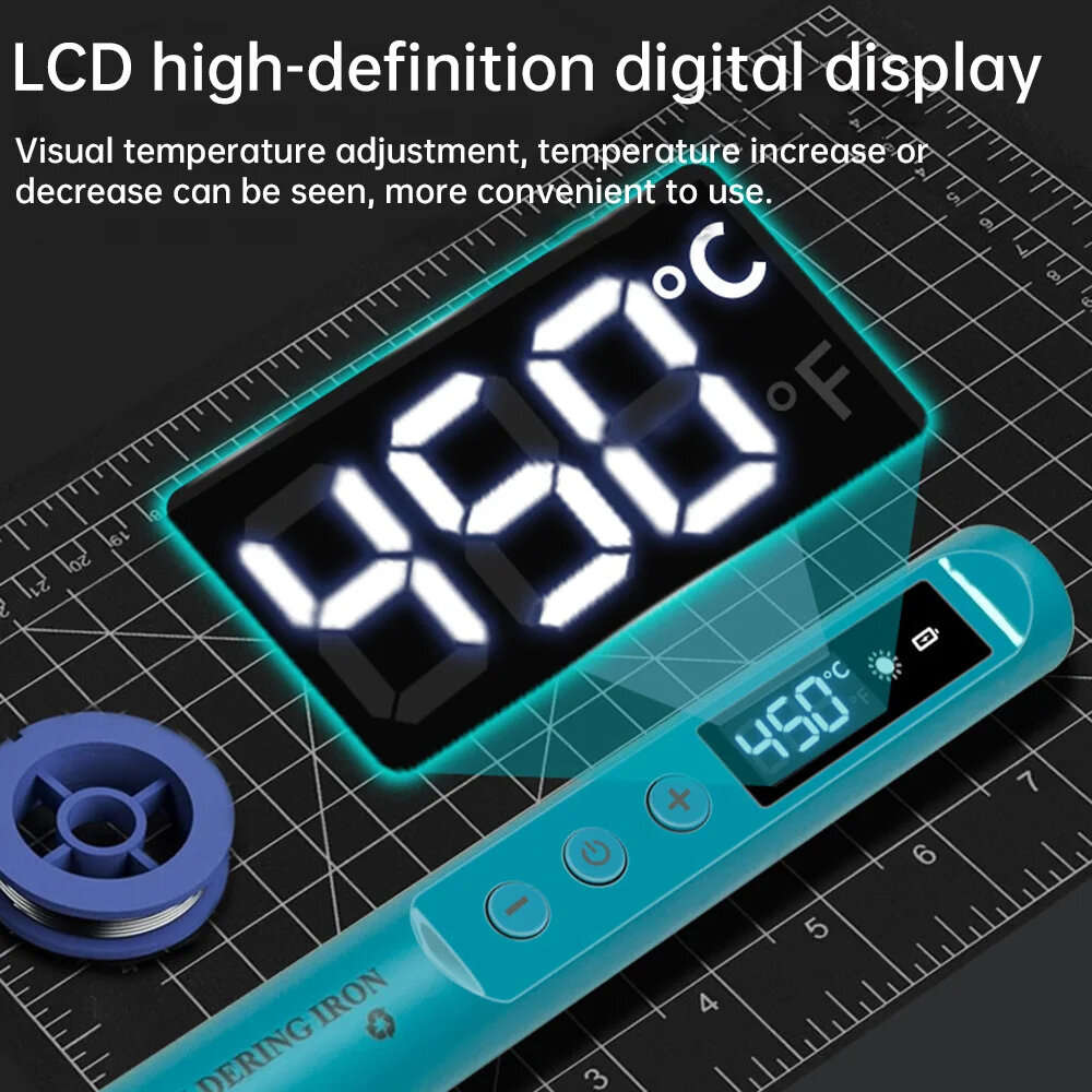 Black - USB Soldering Iron 800mAh Battery 8W Power Type-C Charging Adjustable Temperature 200-450 Po