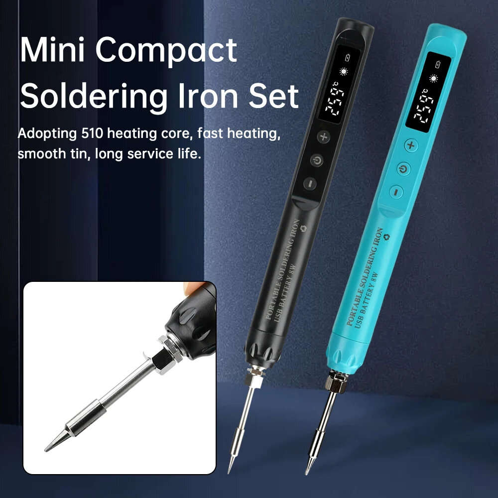 Black - USB Soldering Iron 800mAh Battery 8W Power Type-C Charging Adjustable Temperature 200-450 Po